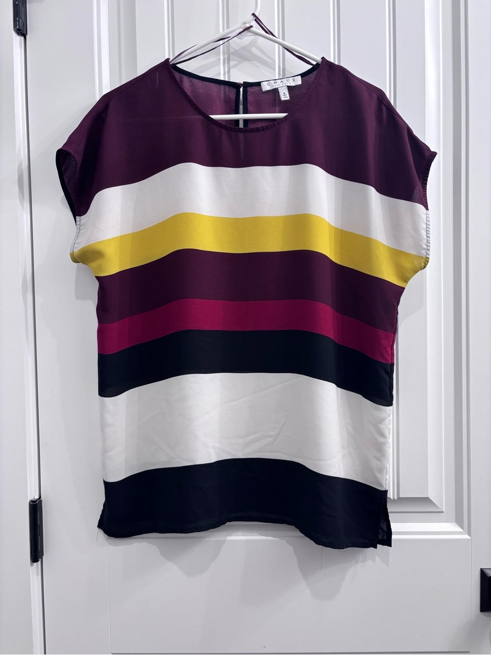 Chaus Striped Cap-Sleeve Blouse - Multi (Wine, Yellow, Black)